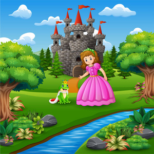 一个美丽的童话般的公主和青蛙王子照片