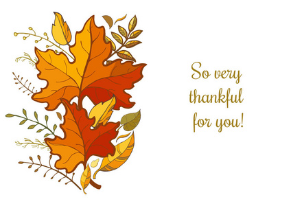 非常感谢你。感恩节设计模板。五颜六色的秋叶和空白为您的文本