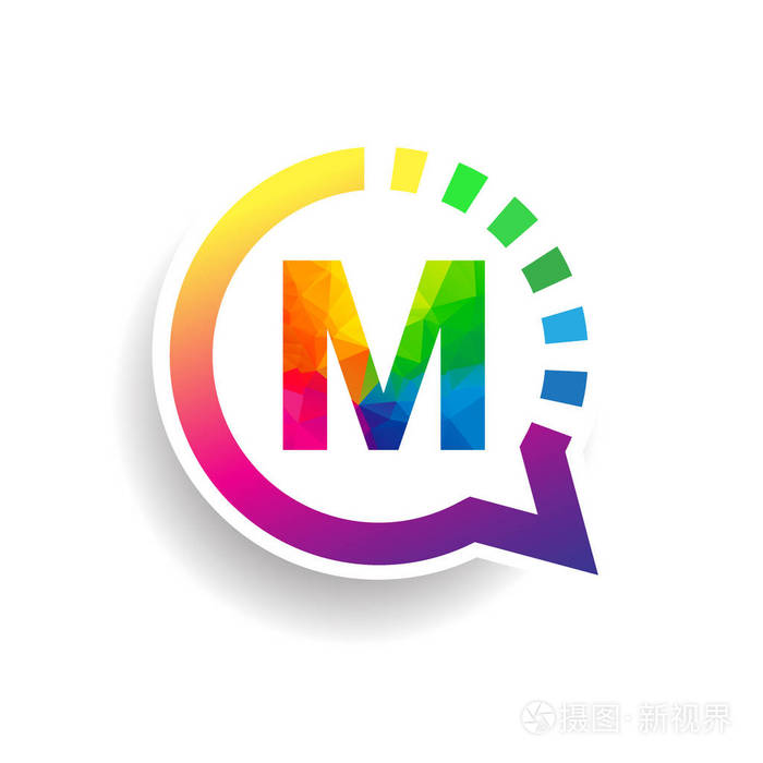 徽标m字母五颜六色的圆圈聊天图标应用程序或公司标识的矢量设计