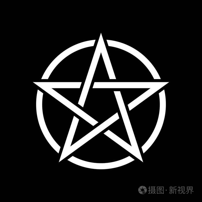 五芒星的魔象黑色背景矢量插图