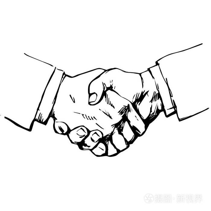 插画 握手草图.友谊的象征, 伙伴关系, 成功的谈判, 商业协议.