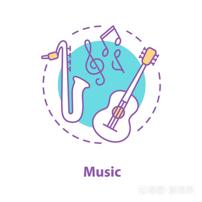 音乐概念图标.音乐节或音乐会的想法.细线插图.交响乐团.