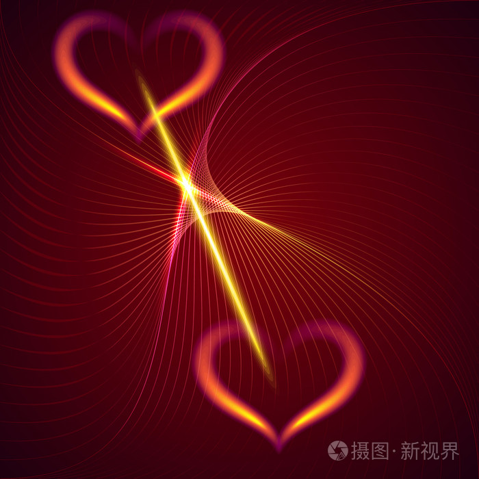 矢量抽象火焰心和梁深红色背景
