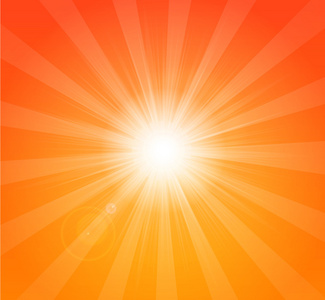 橙色的太阳矢量与太阳光线明亮的橙色夏天背景照片