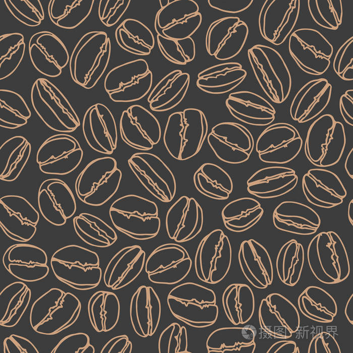 咖啡豆在黑暗的背景.纺织品印花,礼品包装或墙纸无缝图案