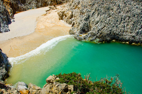 Seitan Limania白色海滩在克里特岛在希腊美丽的海岸放松和娱乐