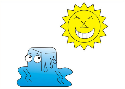 卡通的太阳融化了冰块照片