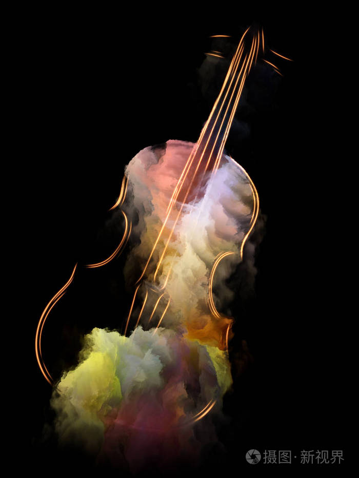 小提琴和抽象彩色颜料的构图适合作为音乐乐器,旋律,声音,表演艺术和