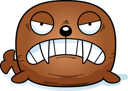 愤怒地看着海象的卡通插图照片