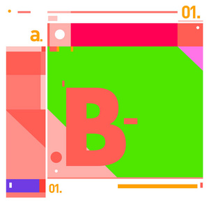 矢量字母 B 孟菲斯风格几何颜色轮廓字体。图形装饰类型。海报设计模板