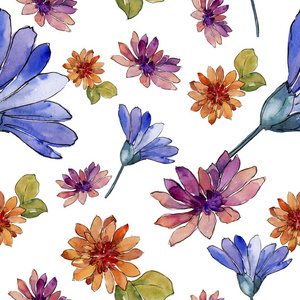 夏天花园背景装饰: 蓝色草甸与春天花卉的绘图