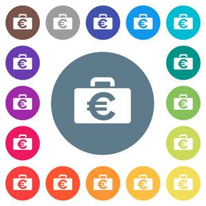 欧元袋扁白色图标在圆颜色背景。17背景颜色变化包括