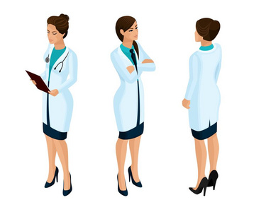图妇女医务工作者, 医生, 外科医生, 护士, 在工作期间的医疗礼服美丽