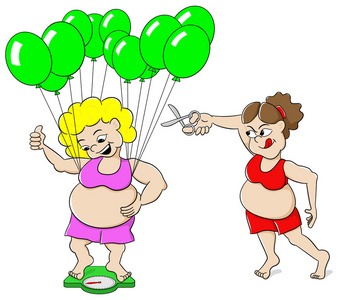 胖女人胜过一个浴室磅秤用气球