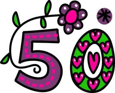 涂鸦数字五十一组黄金数字从1到20和一年的字装饰的一圈星星.