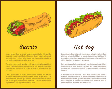 墨西哥卷饼和热狗海报向量例证