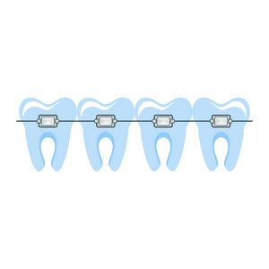 健康整洁的牙齿在大括号。牙科和口腔护理