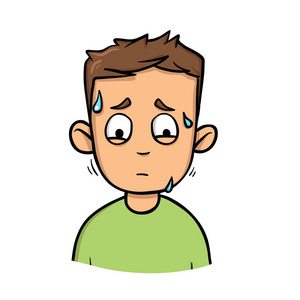 搞笑累了,筋疲力尽的大脑出汗和被用尽的说谎又热又出汗的男人卡通