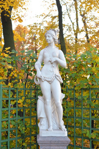 在俄罗斯圣彼得堡秋季晚上的女巫欧洲雕像.