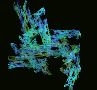 绿色蓝色抽象分形纹理在黑色背景。幻想分形纹理。数字艺术。3d 渲染。计算机生成的图像