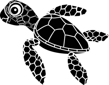 白色背景海龟可爱卡通幼体黑色剪影