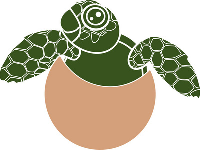 可爱卡通的剪影海龟孵化出鸡蛋