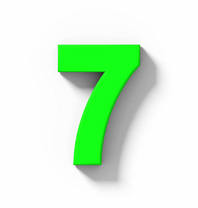 数字 7 3d 绿色隔离在白色与阴影正交投影3d 渲染
