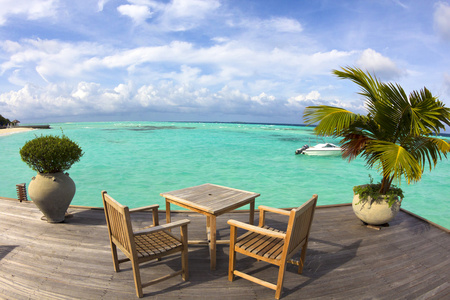 美丽的海滩 游艇和水 villa.maldives