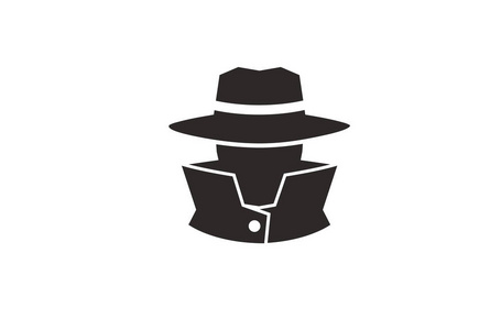 神秘男子徽标侦探标志设计插图照片