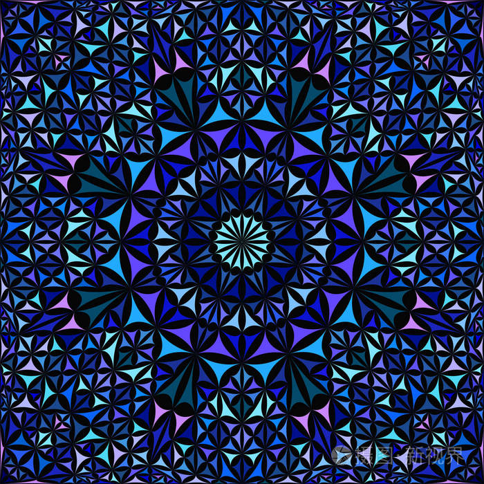 蓝色无缝万花筒样式背景-抽象种族向量曼陀罗壁纸图表