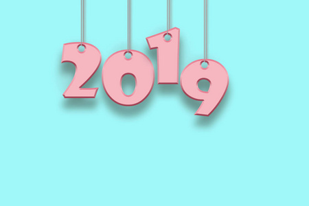 图2019在新的一年和圣诞节的设计祝贺的绳索在蓝色背景