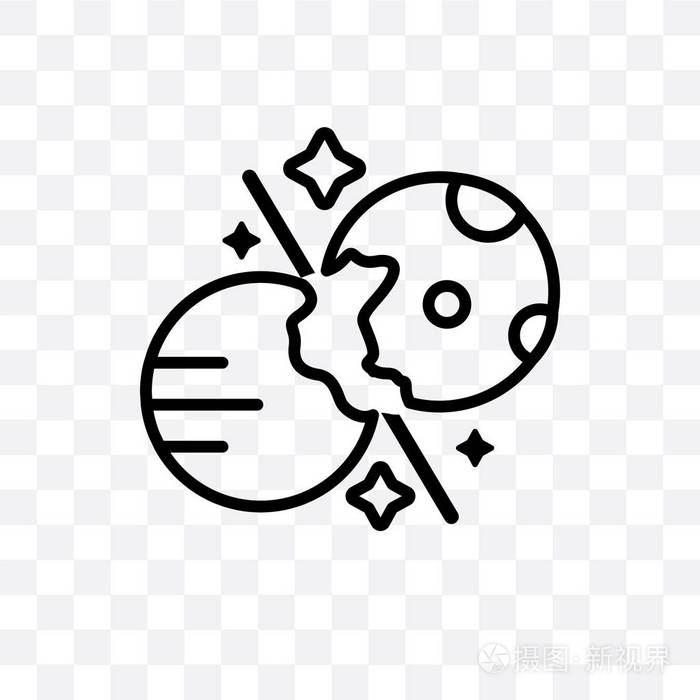 插画 空间碰撞矢量线性图标隔离在透明背景上, 空间碰撞透明度概念可
