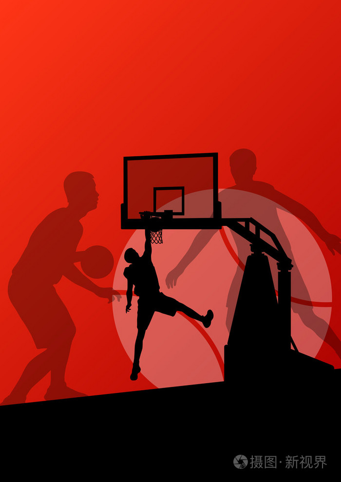 篮球球员年轻活跃的运动剪影矢量背景插画-正版商用图片09qs1u-摄图新