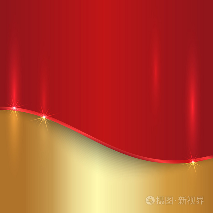 矢量抽象的樱桃红色和金色金属背景