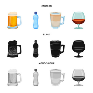 饮料和酒吧标志的矢量设计。网络饮料与党的股票符号的收集