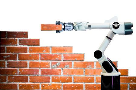 智能机器人行业4.0 臂砖建筑施工人力远程 wifi 白色背景