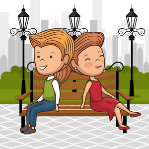 情侣在公园椅上相爱