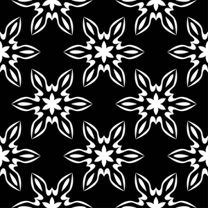 黑色背景上的白色花卉装饰品。纺织品和墙纸无缝图案