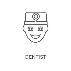 牙医线性图标。牙医概念笔画符号设计。薄的图形元素向量例证, 在白色背景上的轮廓样式, eps 10