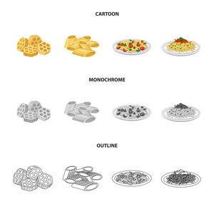 面食和碳水化合物图标的孤立对象。一套面食和通心粉股票符号的网站