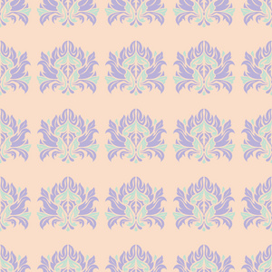 多色花卉无缝图案。米色背景以紫罗兰色和蓝色花元素为墙纸纺织品和织品