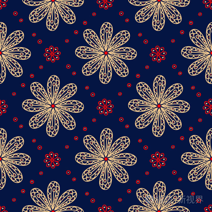 花卉无缝图案。彩色红色和蓝色背景为墙纸纺织品和织品