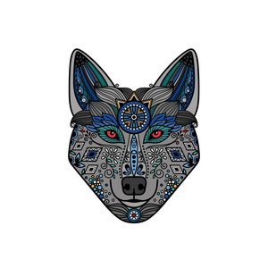 种族标志涂鸦绘图狼头在种族波西米亚样式照片