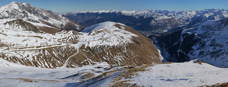 一定要谷高等比利牛斯被群山包围的全景