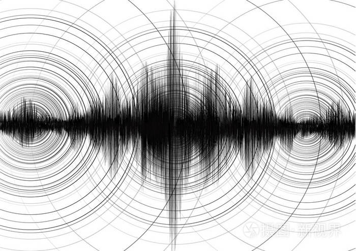 在白皮书背景下带环形振动的电力地震波中心音频波形图概念教育和科学