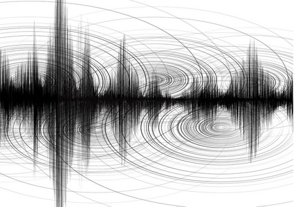 基于白纸背景的超大地震波的环形振动艺术设计音频波形图概念;教育和