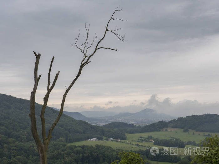 在夏季阴天, 捷克共和国在摩拉维亚地区的山谷全景图照片-正版商用