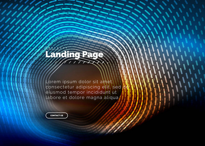 霓虹灯发光技术六角形线, 高科技未来抽象背景, 登陆页面模板