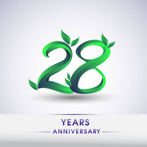 28周年纪念庆祝标识以叶子和绿色上色。第九十九生日标志在白色背景