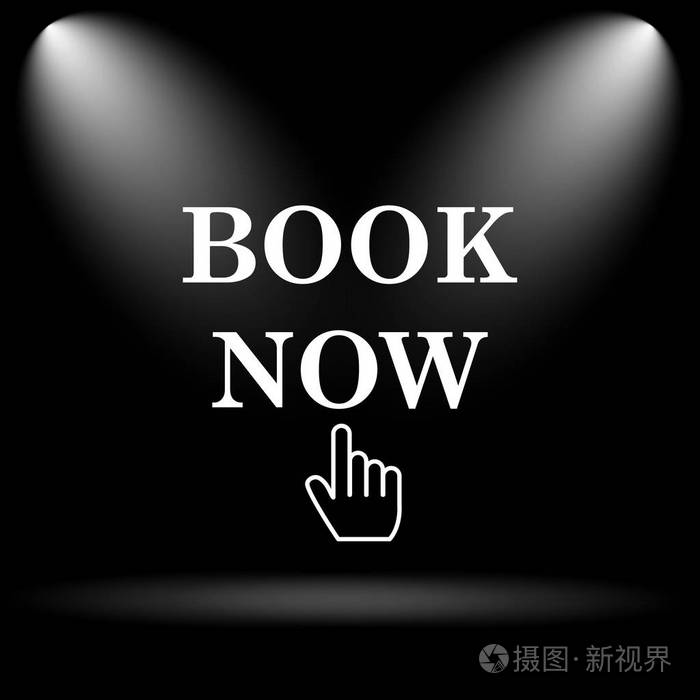 立即预订图标.黑色背景上的互联网按钮